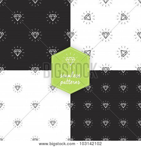Set of Seamless Geometric Diamond Outline Patterns