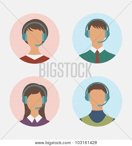 Icons of call center operator with man and woman are featureless