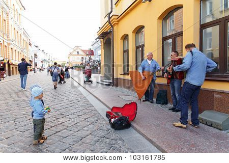 Street Musicians Playing On The Street Of Hrodna