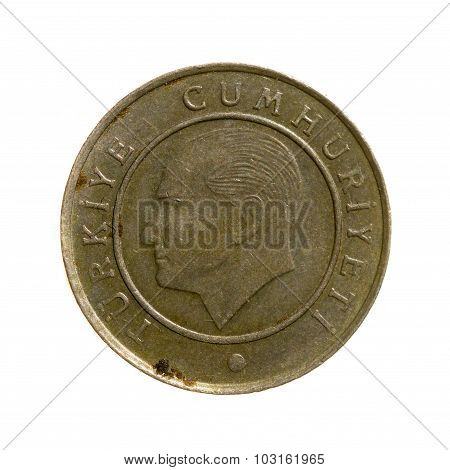 Twenty-five Coin Kurush Turkey Fone.vid Isolated On A White   Background. Top View.