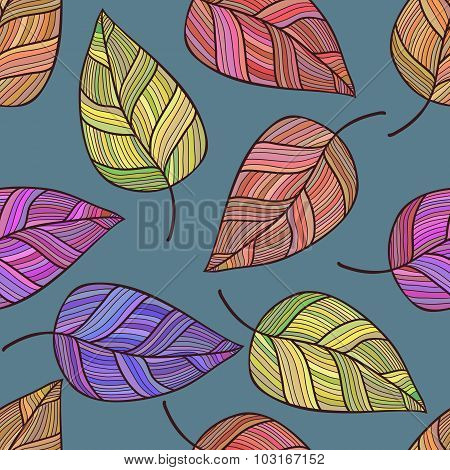 Hand Drawn Vector Seamless Pattern With Leaves