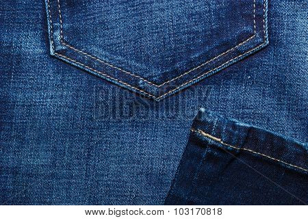 Closeup Detail Of Blue Denim Pocket
