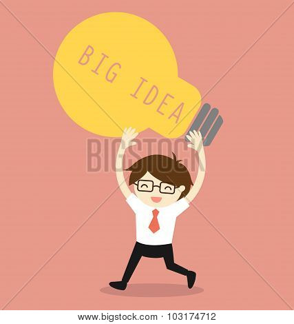 Business concept, Businessman holding bulb light with the word big idea. Vector illustration.