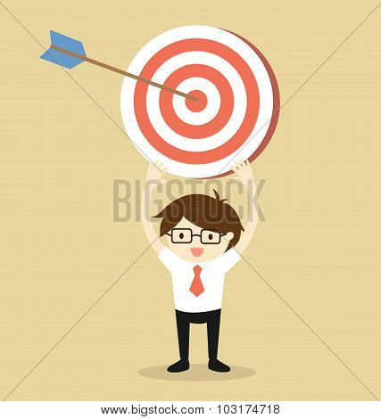 Business concept, Businessman holding target with an arrow. Vector illustration.