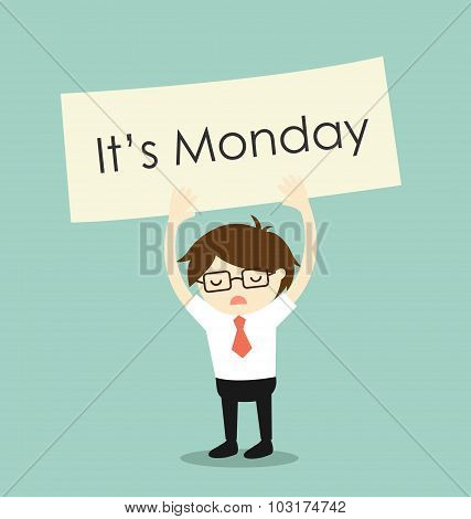 Business concept, Business man feeling tired on Monday. Vector illustration.