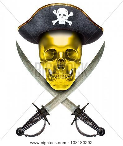 Jolly Roger in a cocked hat with sabers