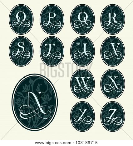 Vintage set capital letters, floral Monograms and beautiful filigree font. Art Deco, Nouveau, Modern