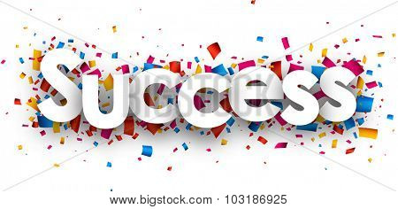 Success with colour confetti. Vector paper illustration.
