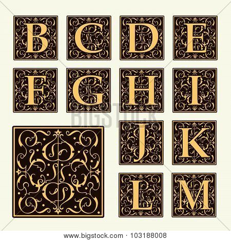 Vintage set capital letters, floral Monograms and beautiful filigree font. Art Deco, Nouveau, Modern