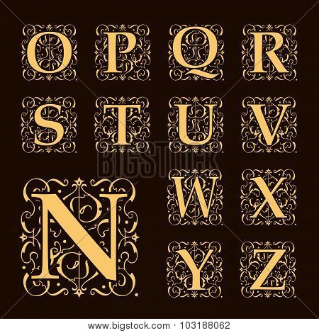 Vintage set capital letters, floral Monograms and beautiful filigree font. Art Deco, Nouveau, Modern