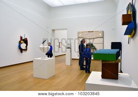 Amsterdam, Netherlands - May 6, 2015: People Visit Exhibition In Stedelijk Museum