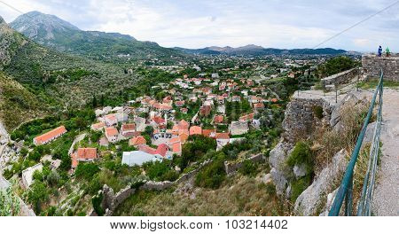 Panoramic View From Fortress Wall Of City Bar In The Foothills, Montenegro