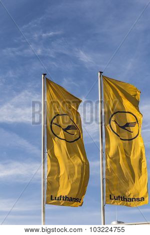 Lufthansa Flag With Lufthansa Symbol, The Crane And Star Alliance Flag