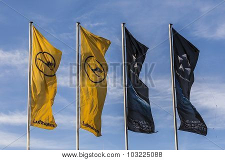 Lufthansa Flag With Lufthansa Symbol, The Crane And Star Alliance Flag