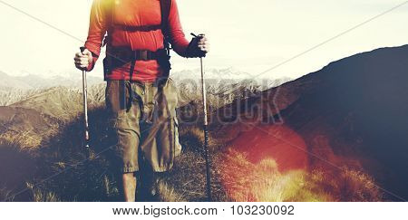 Backpacker Extreme Hiking Rugged Mountains Concept