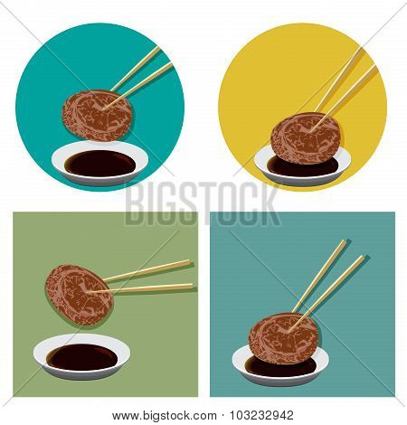 Piece Of Meat Is Holding With Chopsticks And Sauce