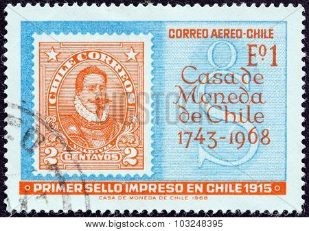 CHILE - CIRCA 1968: Stamp shows first Chilean stamp printed by the mint