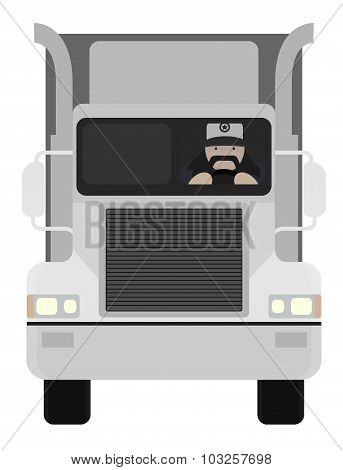 Cartoon style truck driver driving. No outline