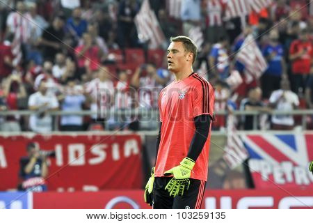 Goalkeeper Manuel Neuer During The Uefa Champions League Game Between Olympiacos And Bayern, In Athe