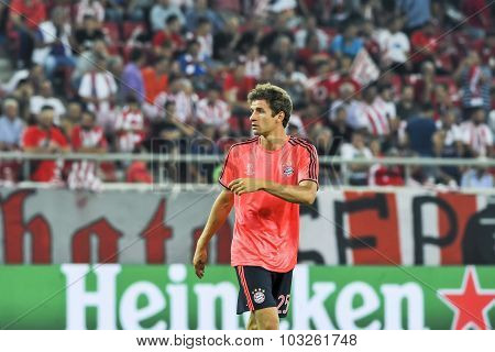 Thomas Muller Before The Beginning Of The Uefa Champions League Game Between Olympiacos And Bayern,