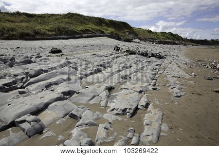 Beds Of Jurassic Lias Stone On Doniford Beach, Exmoor, Uk