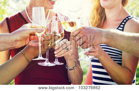 Diverse Neighbors Drinking Party Yard Concept