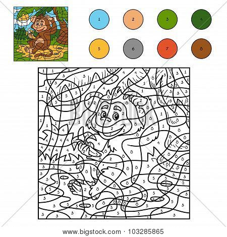 Color By Number, Game For Children: Monkey With A Banana