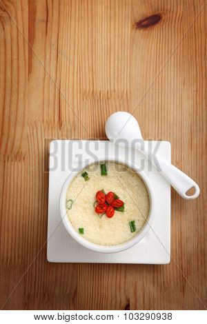 delicious steam egg on the wooden table
