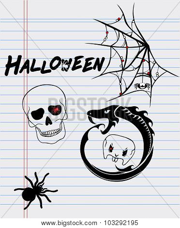 Halloween Drawings On A Sheet Of Paper
