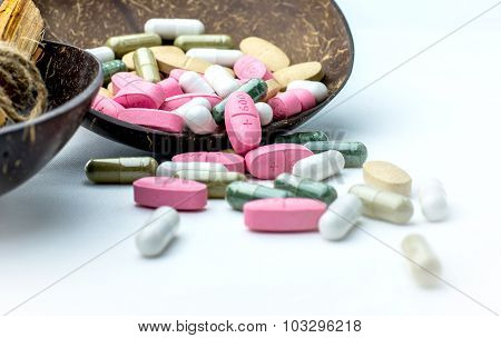 Many Pills And Tablets Isolated On White Background