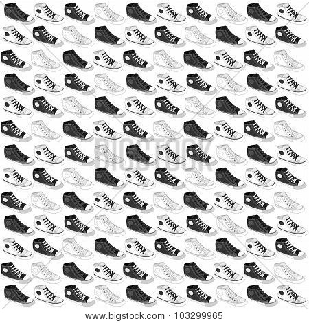Pattern with Classic sneaker sketched, Vector