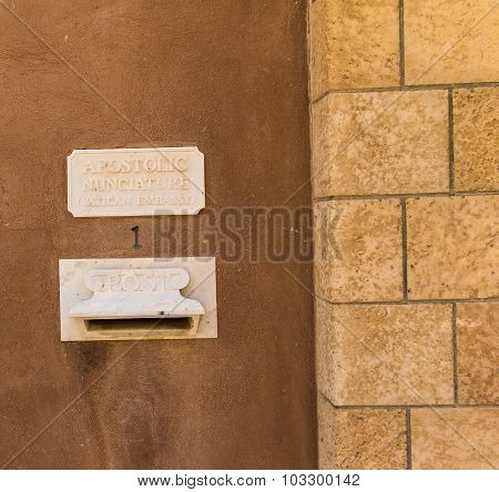 Vatican Embassy Mailbox  In The Holy Land. Jaffa, Israel