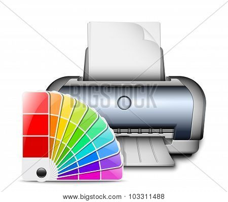 Printer Icon With Color Palette. Vector Illustration