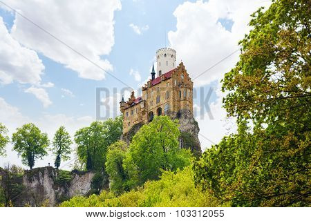 Lichtenstein castle on top of the rock cliff