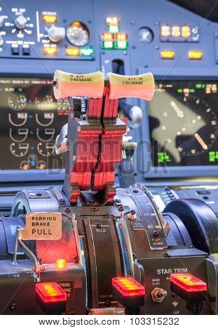 Throttle Of An Homemade Cockpit Of  Flight Simulator - Aerospace Industry Concept