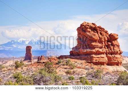 Mt Waas and Arches park plateau view in USA