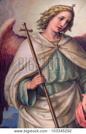 ZAGREB, CROATIA - MAY 28: Guardian angel, altarpiece in the Basilica of the Sacred Heart of Jesus in Zagreb, Croatia on May 28, 2015