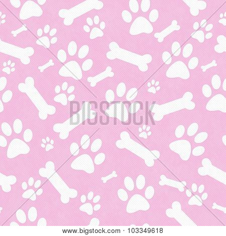Pink And White Dog Paw Prints And Bones Tile Pattern Repeat Background