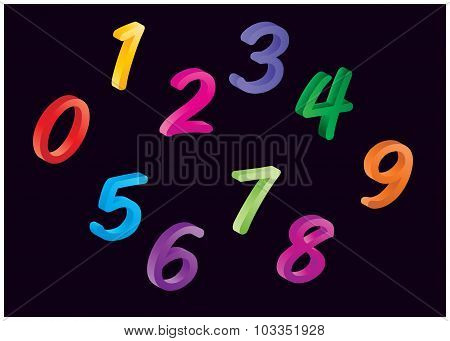 Set Of Colorful Cartoon Numbers, Digits. Funny And Cheerfull Illustration For Children Isolated On B