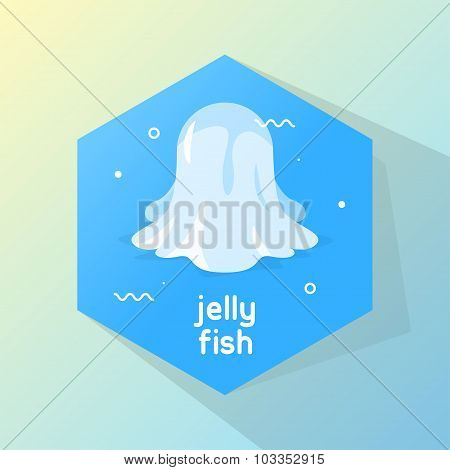 Icon symbol jellyfish inscribed in blue hexagon on gradient background.