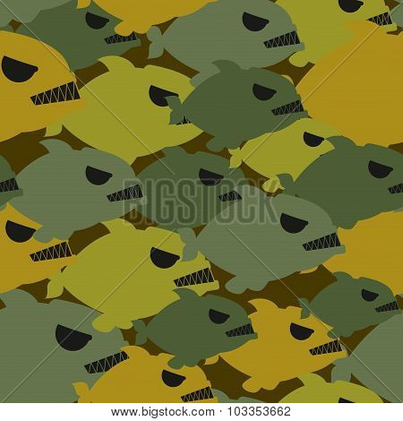 Army Military Camouflage From Piranha. Protective Texture For Soldiers Clothing From Evil Sea Fish.