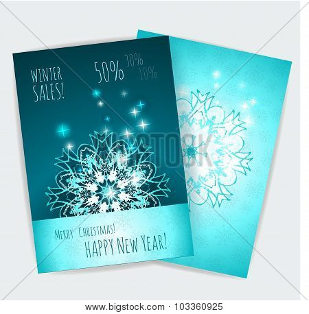 Winter sale. Vector template A-4.Snowflake