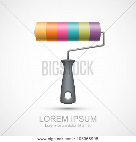 Colorful paint roller icon on white background
