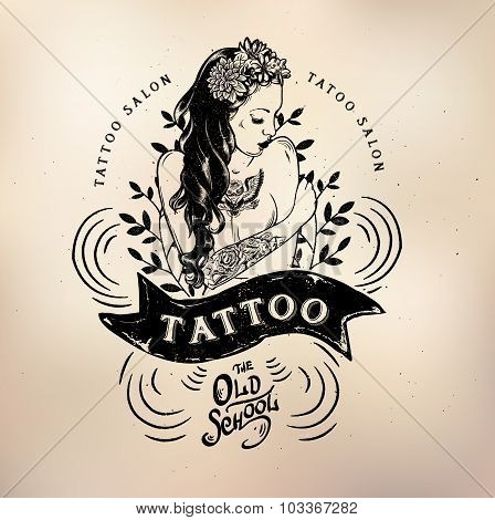 Tattoo girl old school studio skull