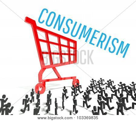 Consumerism, Crowd Of People Running To Shopping Cart