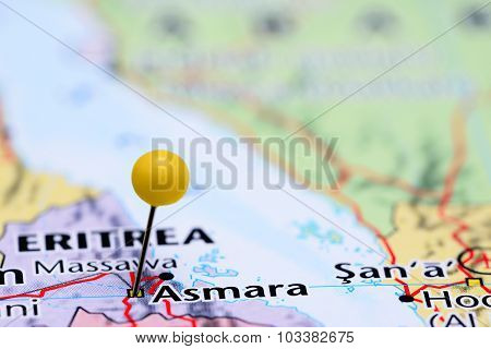 Asmara pinned on a map of Asia