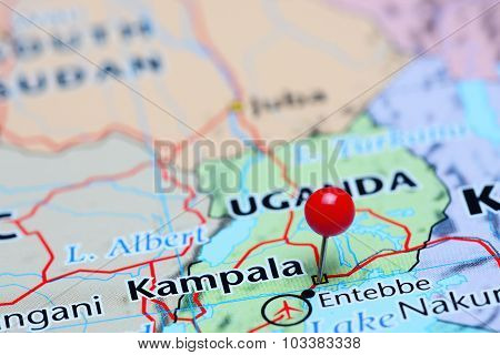 Kampala pinned on a map of Asia