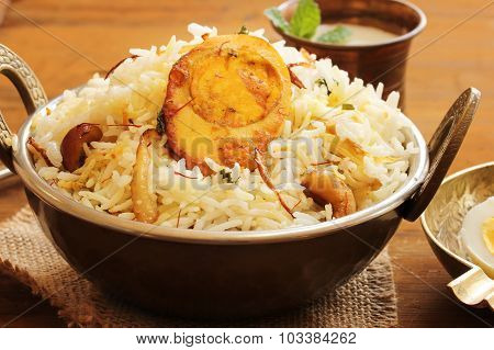 Egg Biryani Indian food in old Kadai