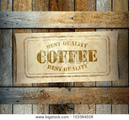 Stamp Best Quality Coffee Label Old Wooden Box