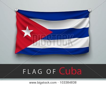 Flag Of Cuba Battered, Hung On The Wall